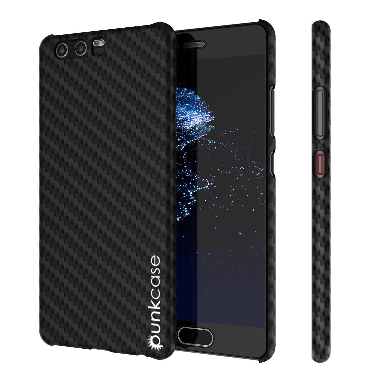 Capa Huawei P10, Punkcase CarbonShield, Resistente e Ultra Fina, Capa de Couro PU de Duas Peças [à prova de choque] [antiderrapante] com Protetor de Tela de Vidro Temperado para Huawei P10 [Preto]