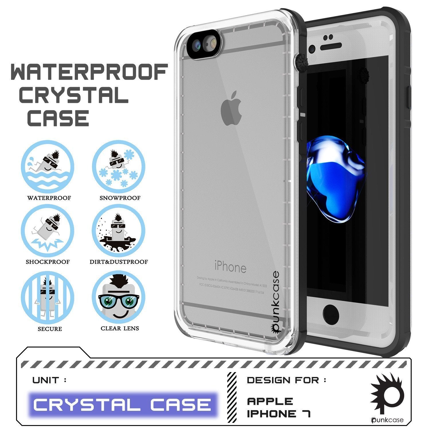 Apple iPhone SE (4.7") Waterproof Case, PUNKcase CRYSTAL White W/ Attached Screen Protector  | Warranty (Color in image: Black)