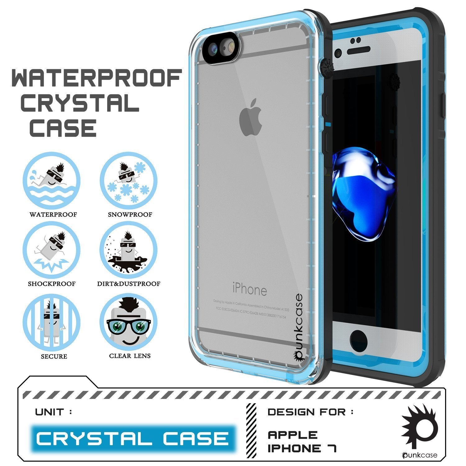 Apple iPhone SE (4.7") Waterproof Case, PUNKcase CRYSTAL Light Blue  W/ Attached Screen Protector  | Warranty (Color in image: Black)