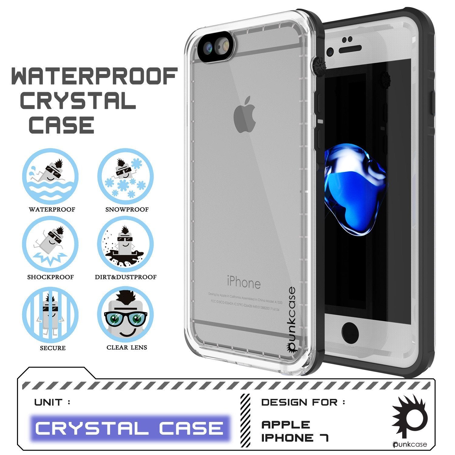 WATERPROOF CRYSTAL CASE I ef se Ss ze NS ot WATERPROOF SNOWPROOF UNIT CRYSTAL CASE APPLE IPHONE 1 Punkcase (Color in image: White)