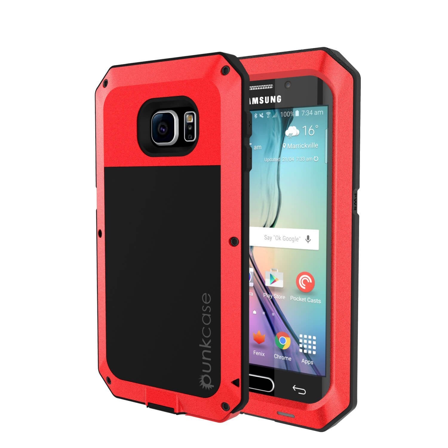 Capa Galaxy S6 EDGE+ Plus, PUNKcase Metálica Vermelha à Prova de Choque Armadura Metálica Fina