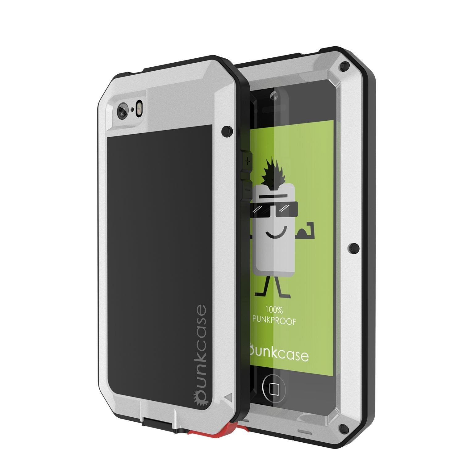 Capa para iPhone SE/5/5s, série Punkcase® METALLIC prateada com vidro temperado | Estrutura de alumínio