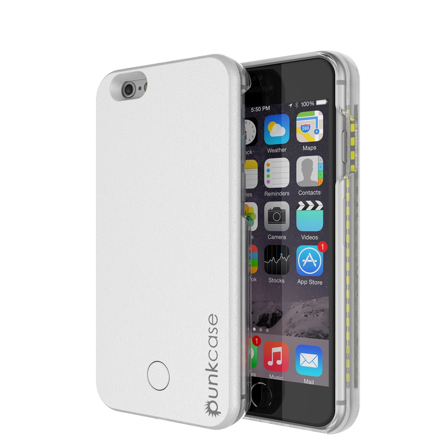 Capa de luz LED Punkcase para iPhone 6+/6S+ Plus, Capa Iluminada, BRANCA com Power Bank de Bateria