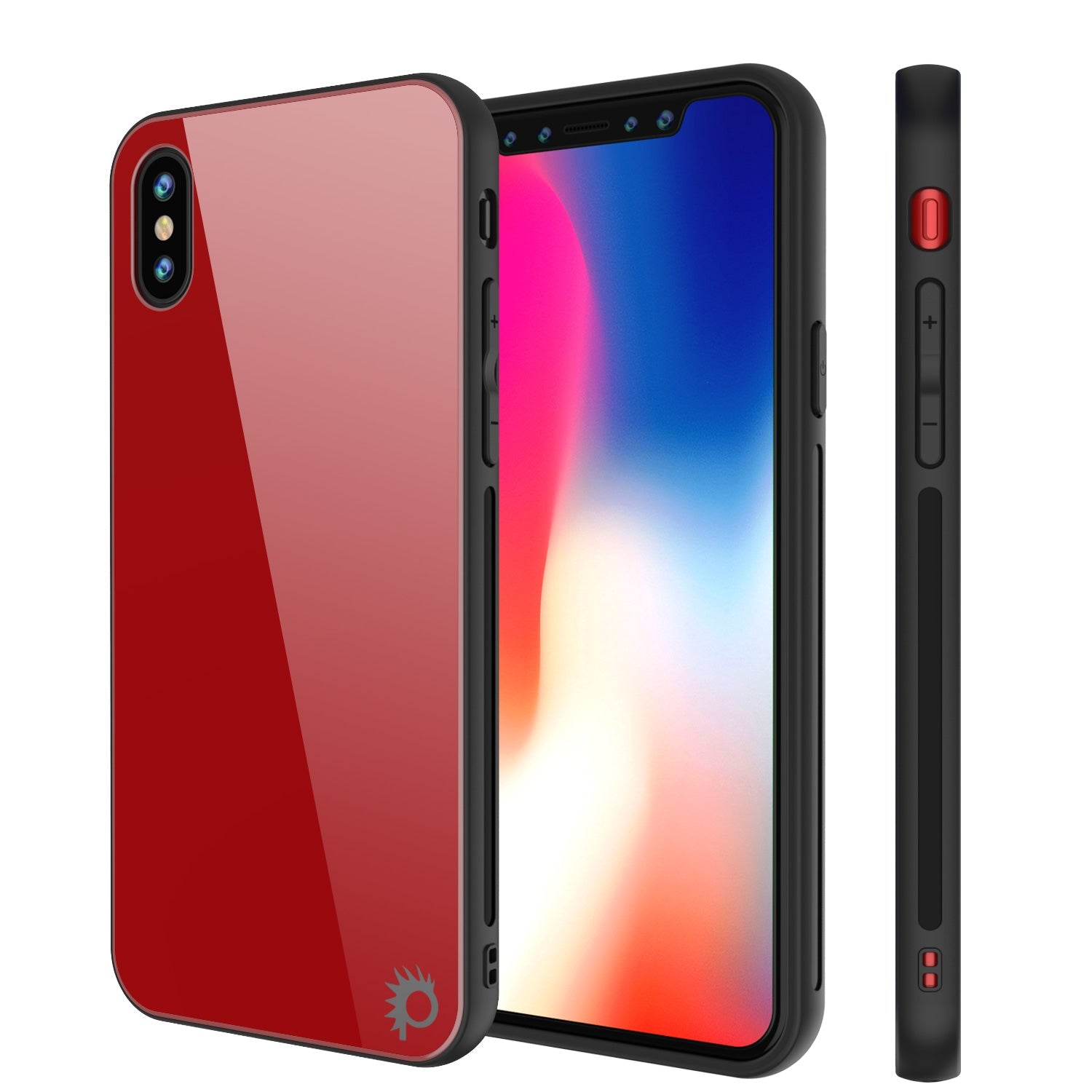 Capa para iPhone X, Punkcase GlassShield Ultra Fina Protetora de Vidro Temperado 9H de Corpo Inteiro com Proteção Contra Quedas e Grip Antiderrapante para Apple iPhone 10 [Vermelho]