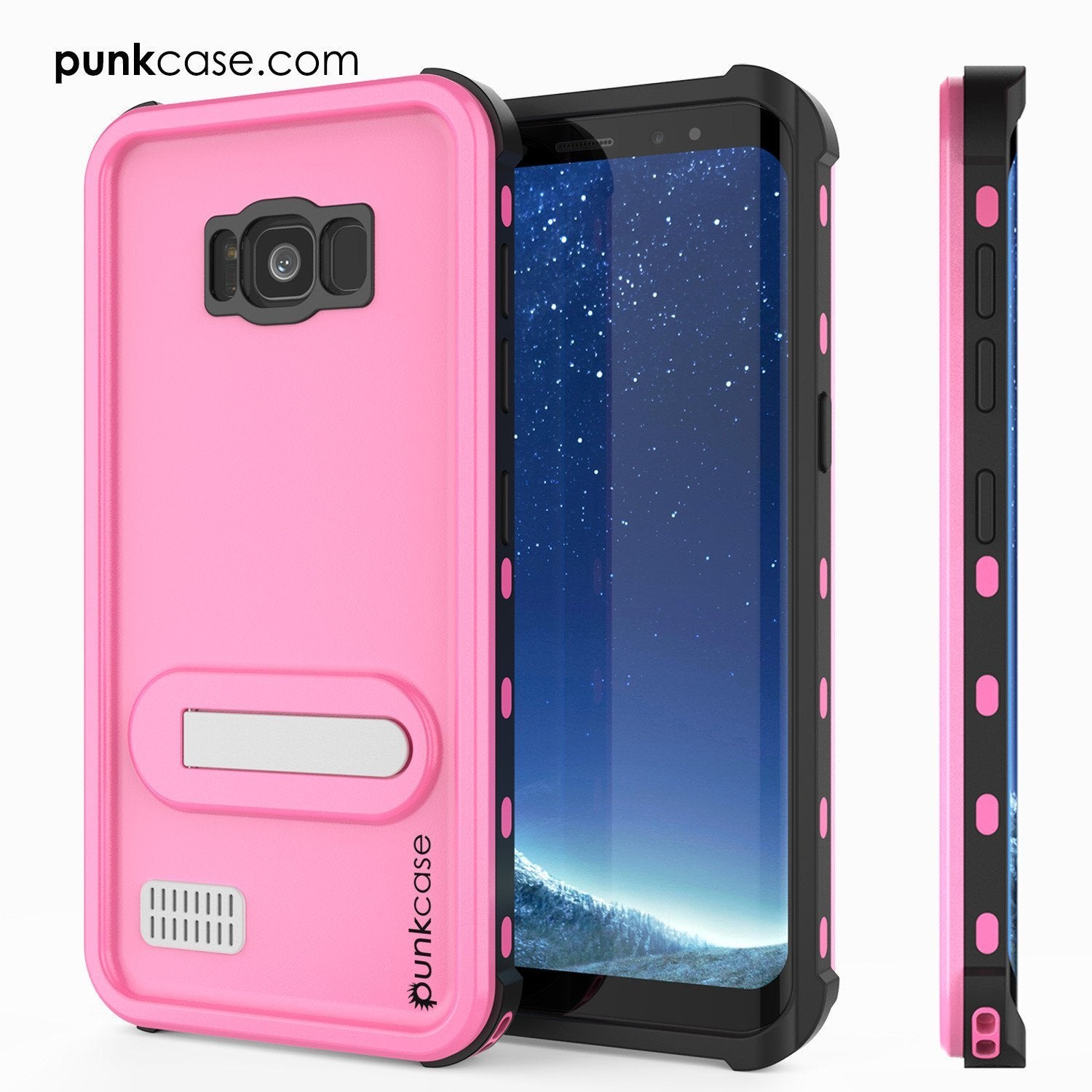 Galaxy S8 Plus Waterproof Case, Punkcase KickStud Pink Series [Slim Fit] [IP68 Certified] [Shockproof] [Snowproof] Armor Cover W/ Built-In Kickstand (Color in image: Pink)