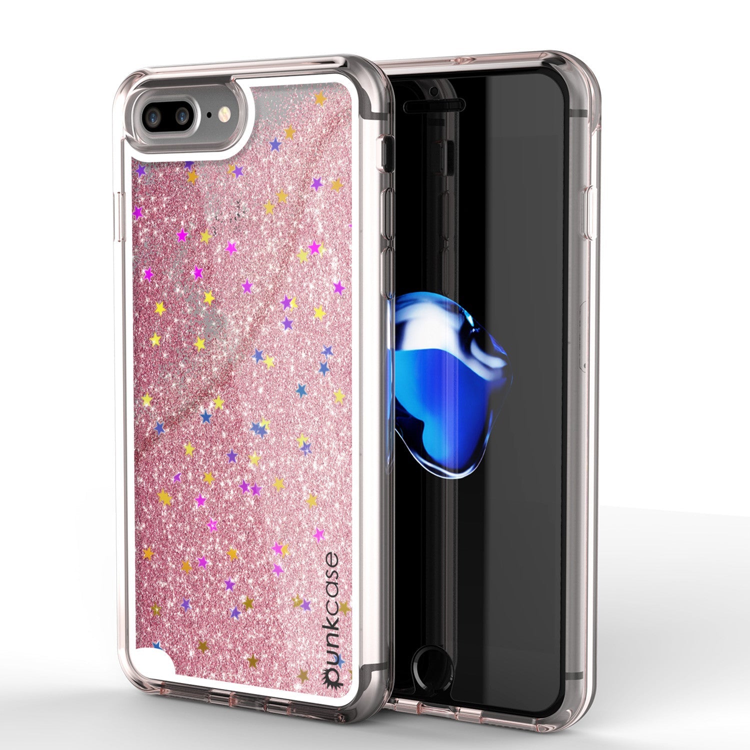 Capa iPhone 7 Plus, Série PunkCase LIQUID Rose, Capa Protetora de Camada Dupla com Glitter Flutuante.