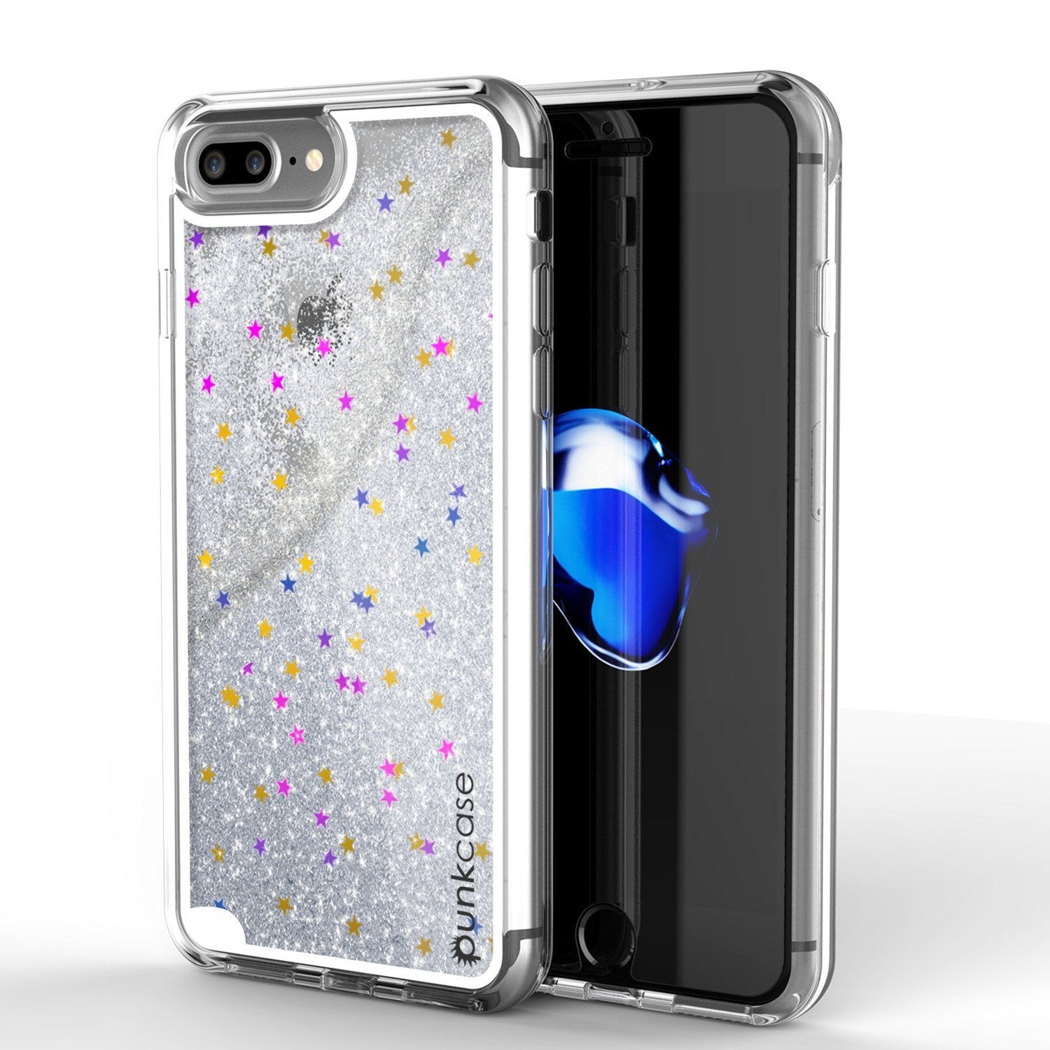 Capa para iPhone 8+ Plus, Série PunkCase LIQUID Silver, Capa Protetora de Camada Dupla com Glitter Flutuante