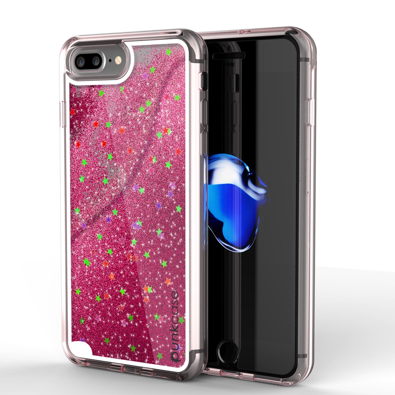 Capa do iPhone 7 Plus, Série Pink LIQUID da PunkCase, Capa Protetora de Camada Dupla com Glitter Flutuante.