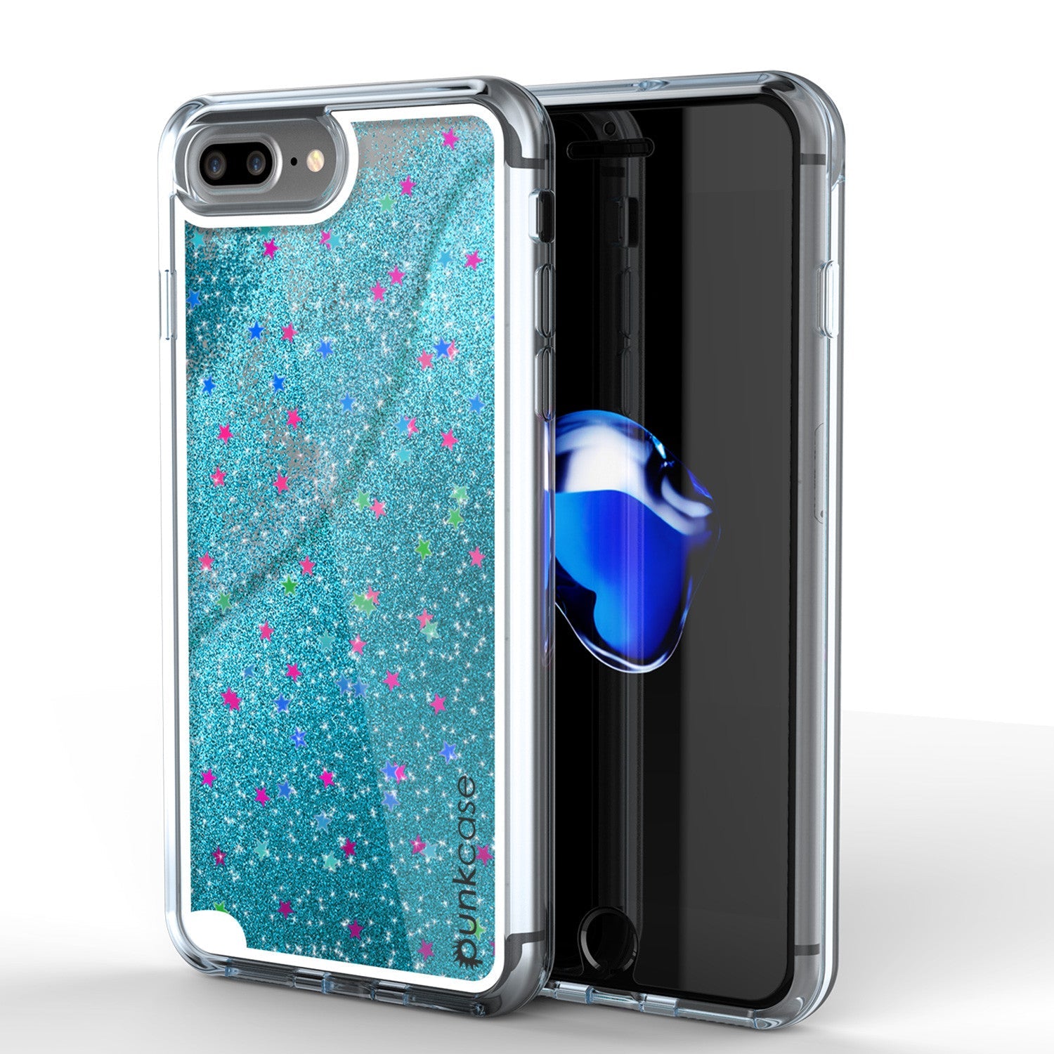 Capa iPhone 7 Plus, Série PunkCase LIQUID Teal, Cobertura Protetora de Camada Dupla com Glitter Flutuante