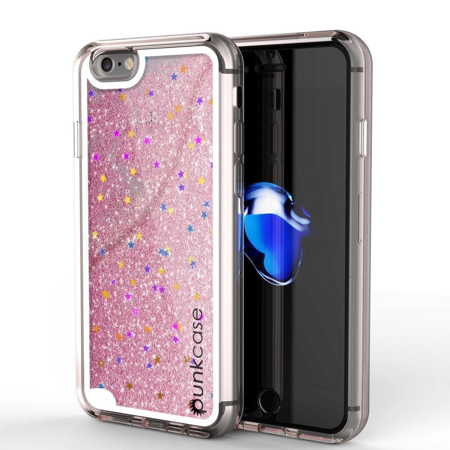 Capa para iPhone SE (4.7"), Série PunkCase LIQUID Rose, Capa Protetora de Camada Dupla com Glitter Flutuante