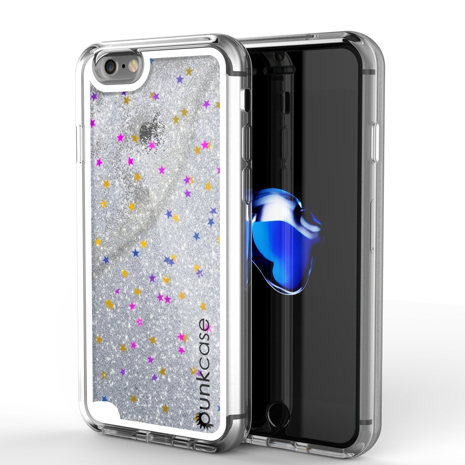 Capa para iPhone SE (4,7"), Série PunkCase LIQUID Silver, Capa Protetora de Camada Dupla com Glitter Flutuante