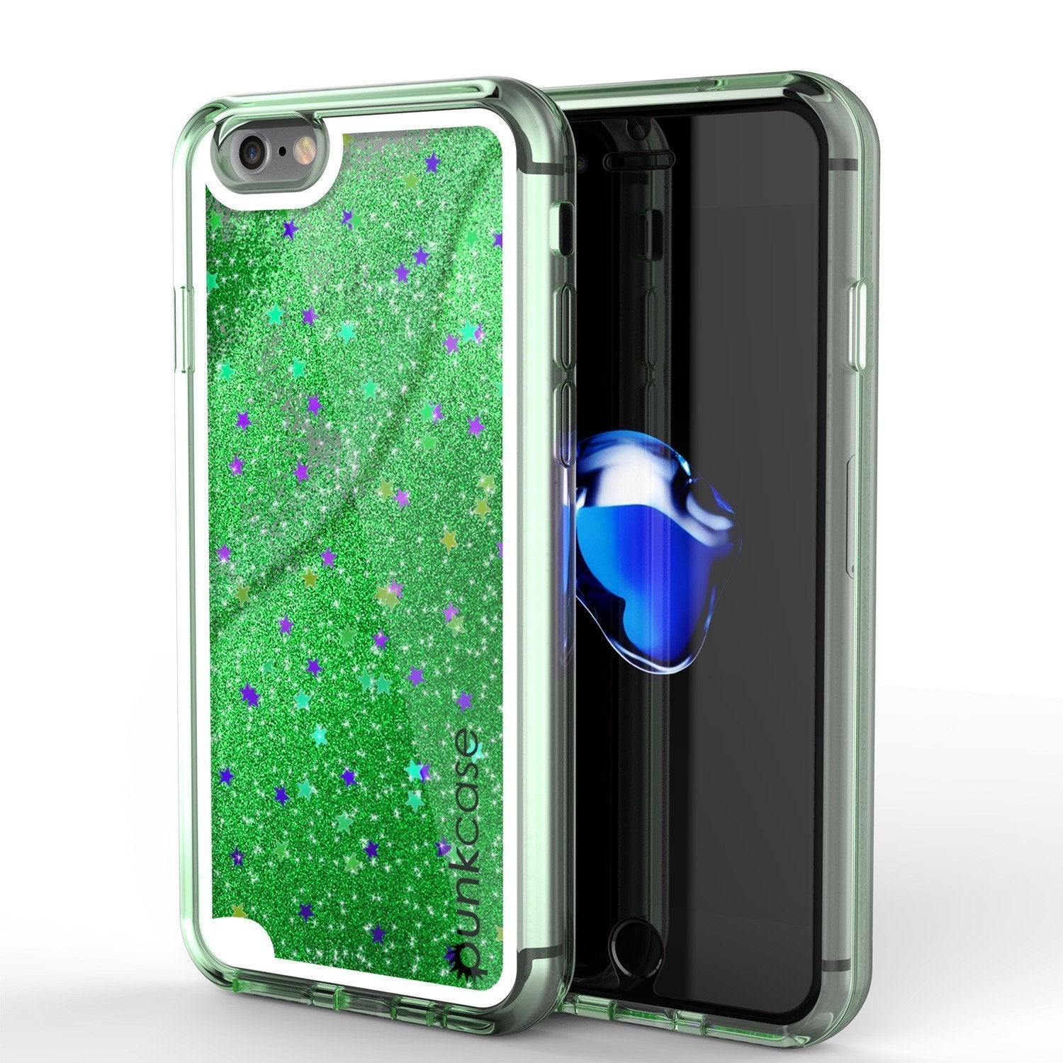 Capa para iPhone SE (4.7"), Série PunkCase LIQUID Green, Capa Protetora de Camada Dupla com Brilho Flutuante.