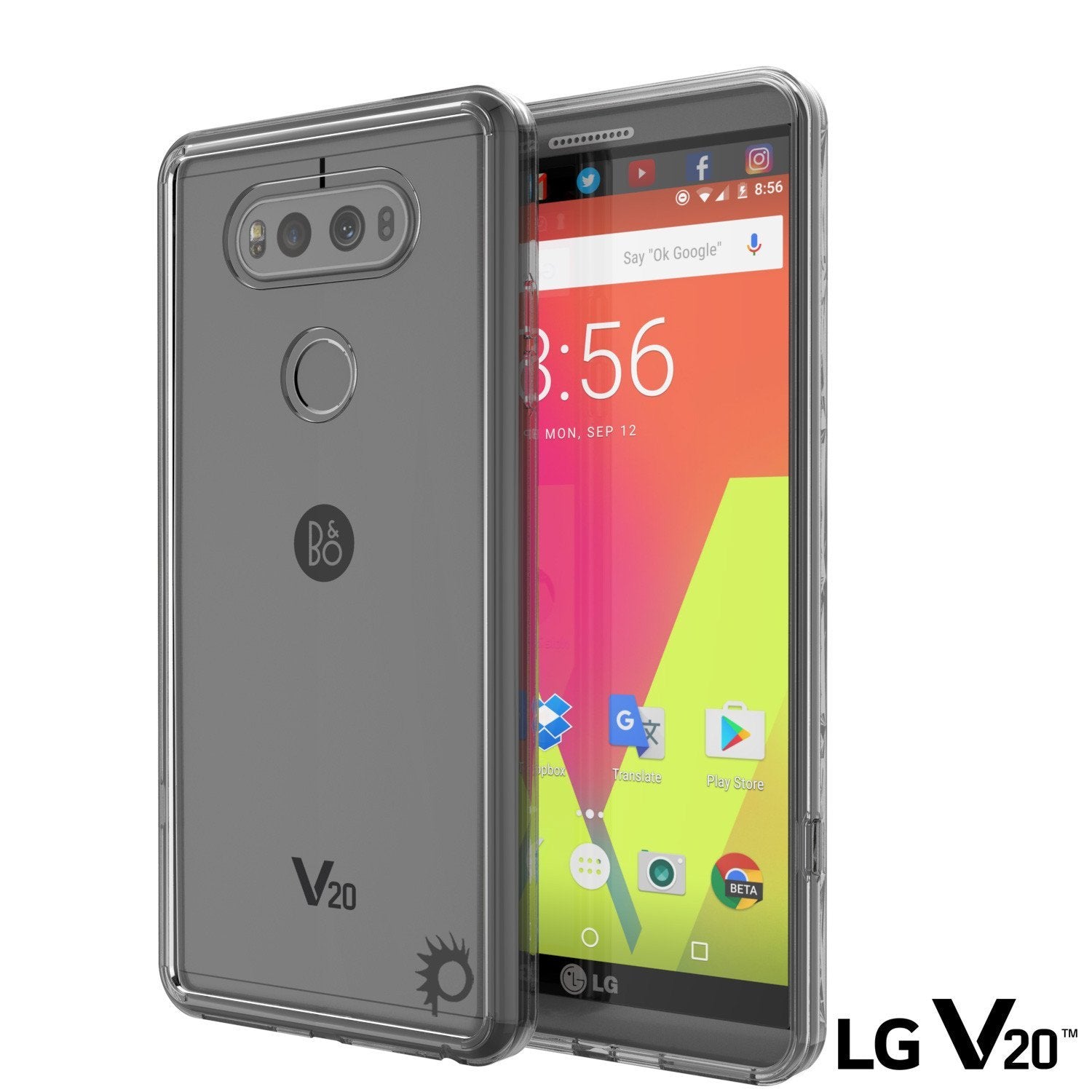 LG v20 Case Punkcase® LUCID 2.0 Crystal Black Series w/ PUNK SHIELD Glass Screen Protector | Ultra Fit (Color in image: crystal black)