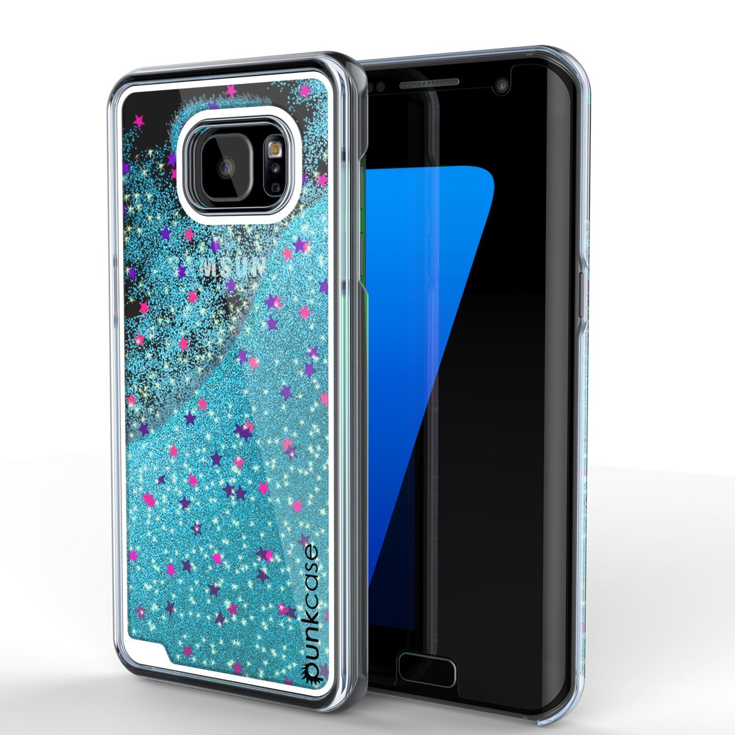 Capa S7 Edge, Punkcase [Série Liquid Teal] Capa protetora de camada dupla flutuante com glitter e brilhos + Protetor de tela PunkShield