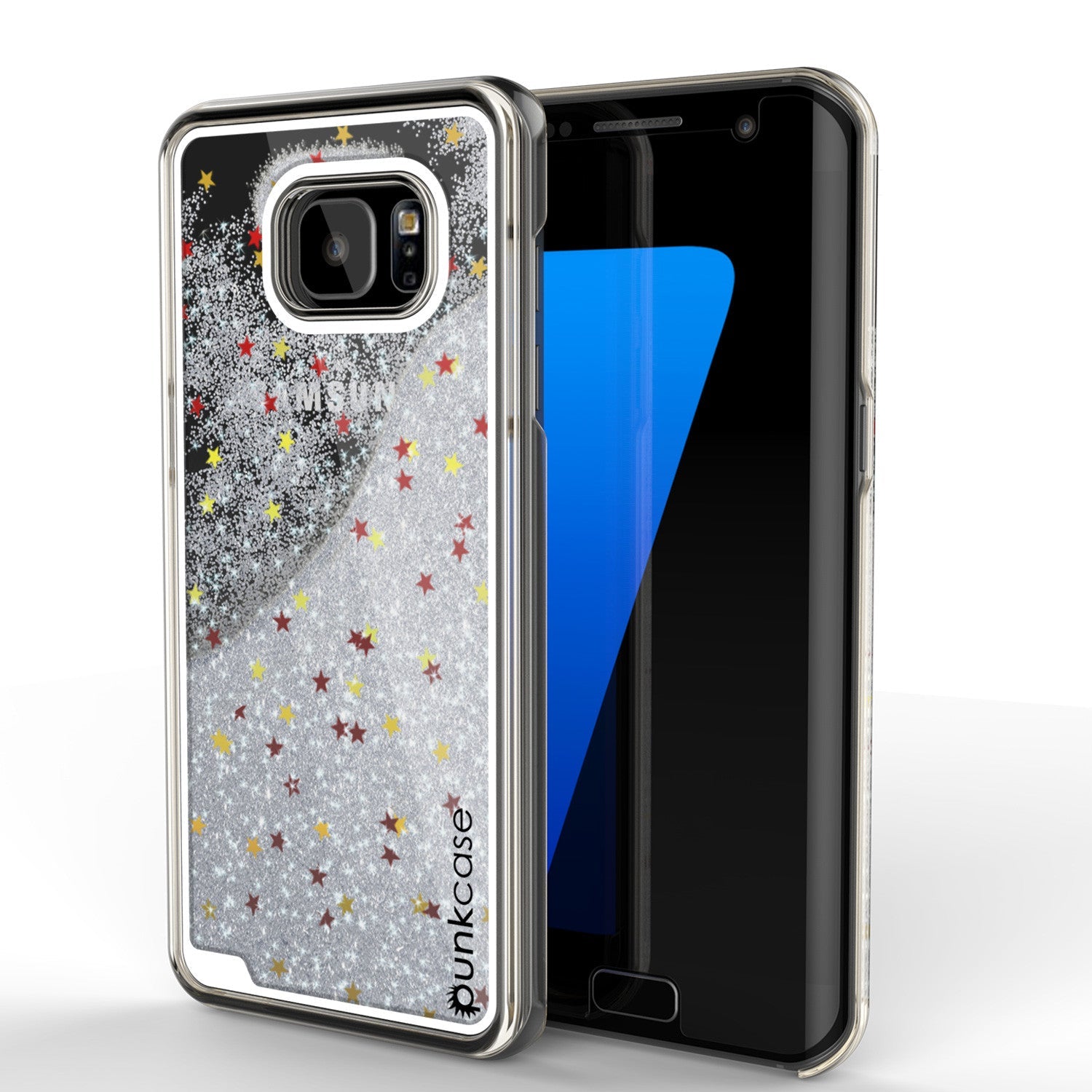 Capa S7 Edge, Punkcase [Série Liquid Silver] Cobertura Protetora de Duas Camadas Flutuantes com Muito Brilho e Brilho + Protetor de Tela PunkShield.