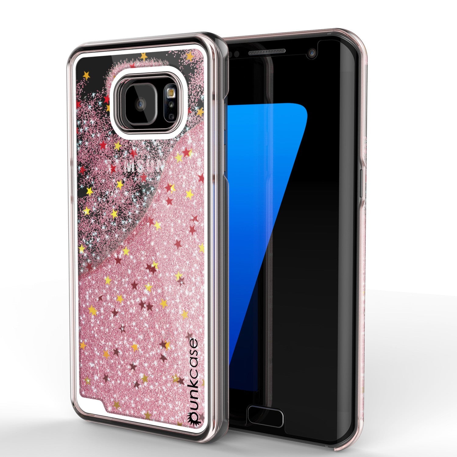 Capa S7 Edge, Punkcase [Série Liquid Rose] Protetora de Camada Dupla Flutuante com Glitter Brilhante e Muito Brilho + Protetor de Tela PunkShield.