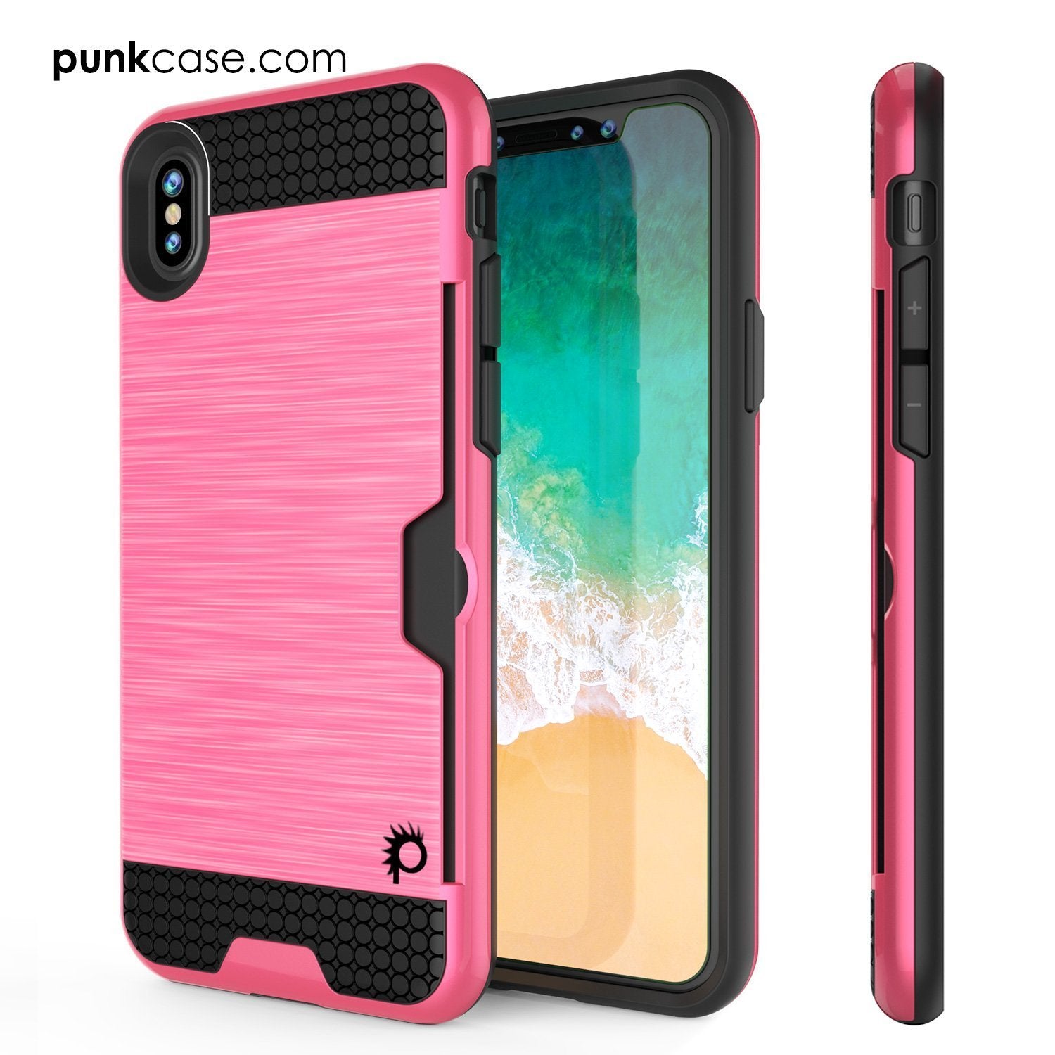 Capa para iPhone XS Max, PUNKcase [Série SLOT] Capa de Armadura de Dupla Camada Ajuste Fino [Rosa]
