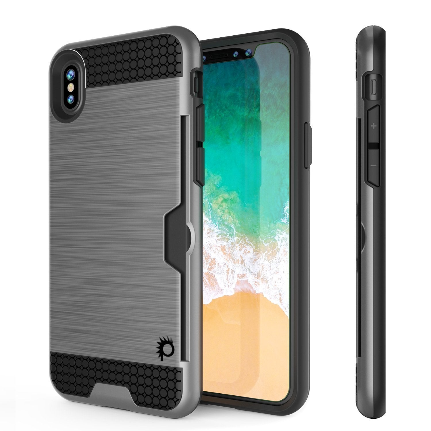 Capa para iPhone XS Max, PUNKcase [Série SLOT] Capa Armadura Dupla Slim Fit [Prata]