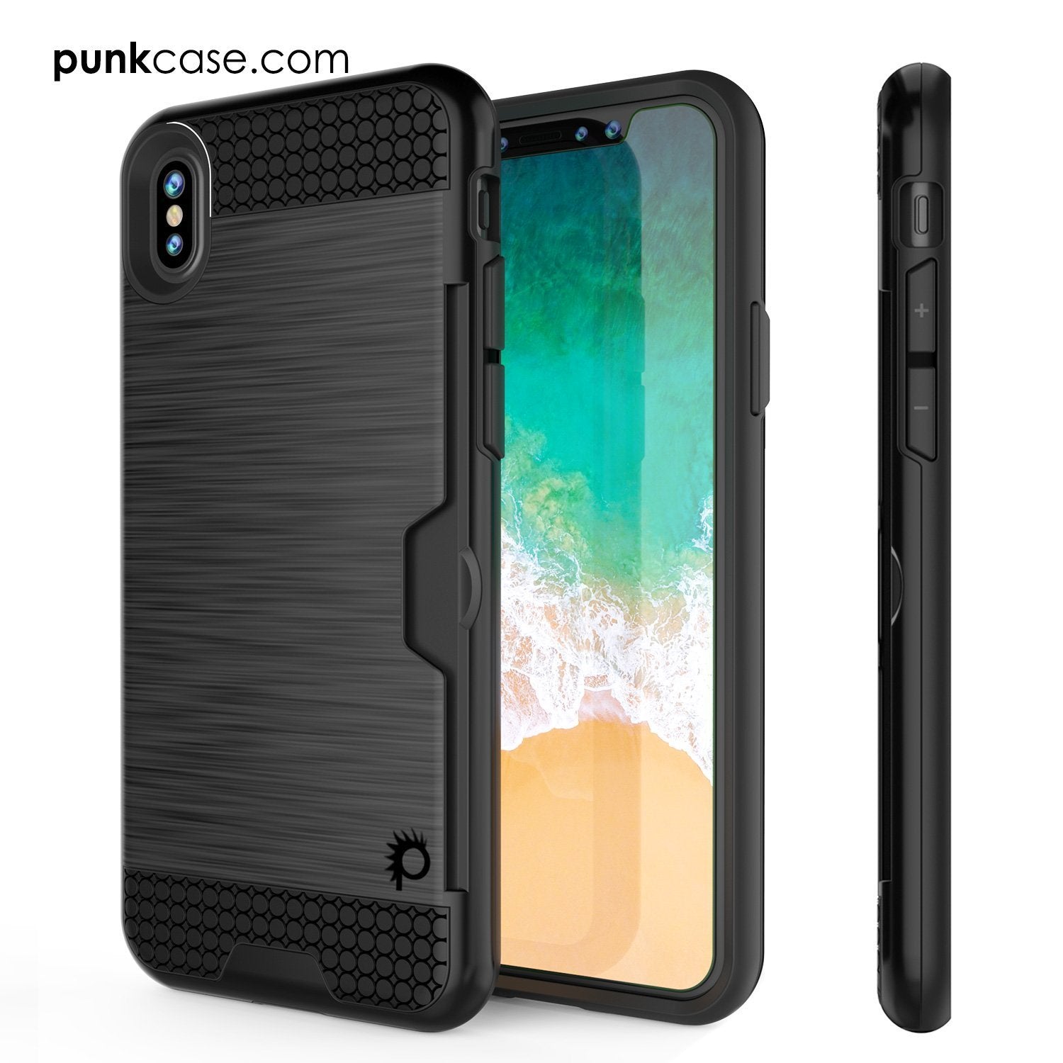 Capa para iPhone XS Max, PUNKcase [Série SLOT] Capa Slim de Armadura de Dupla Camada [Preto]