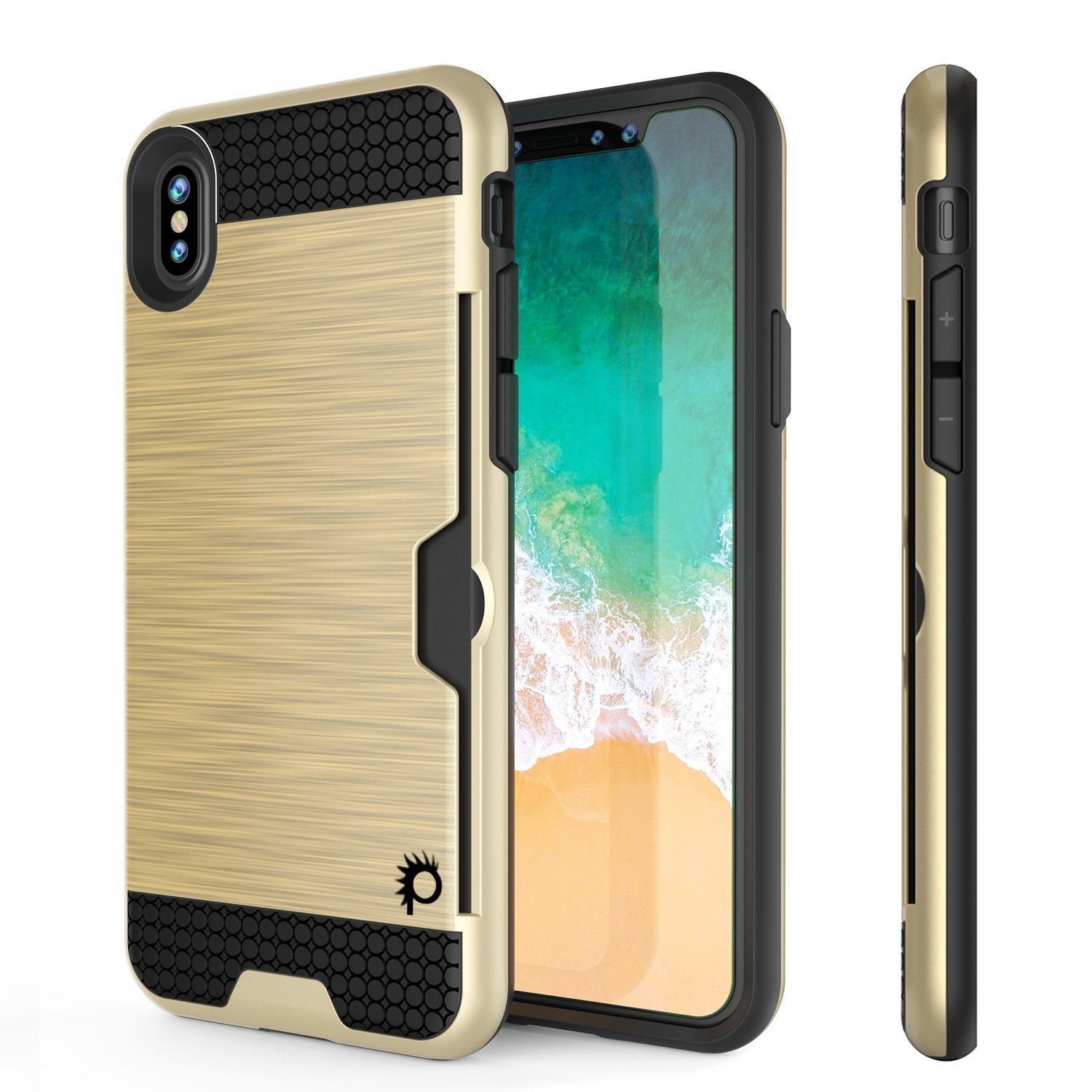 Capa para iPhone XS Max, PUNKcase [Série SLOT] Capa Slim de Armadura de Dupla Camada [Dourado]