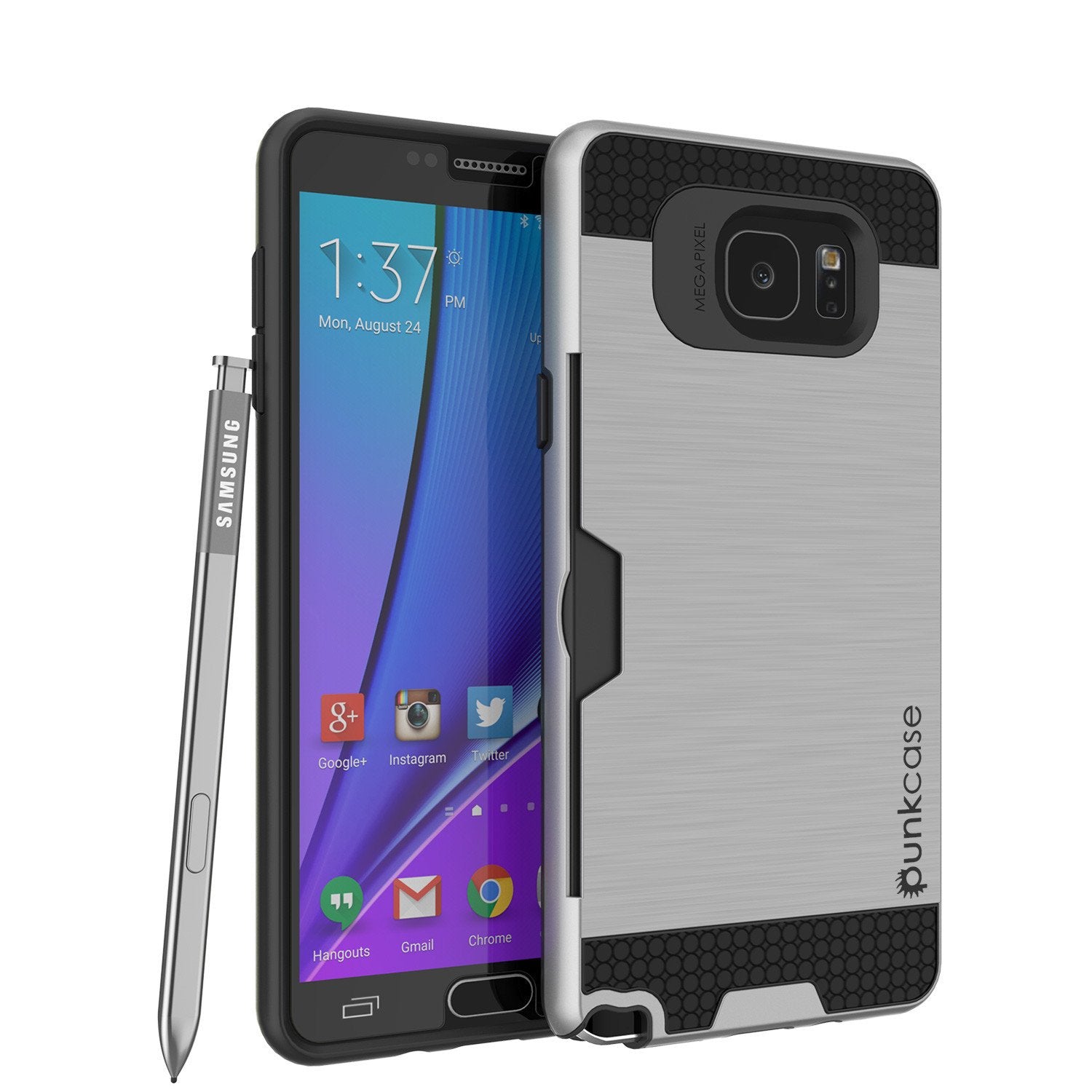 Capa Galaxy Note 5 PunkCase SLOT Silver Series Slim Armor Capa Macia com Vidro Temperado