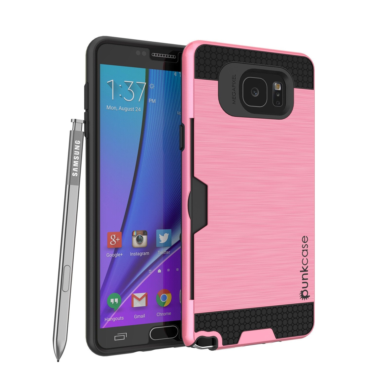 Capa PunkCase SLOT da série Pink para Galaxy Note 5, Capa de Armadura Fina Soft Cover com Vidro Temperado