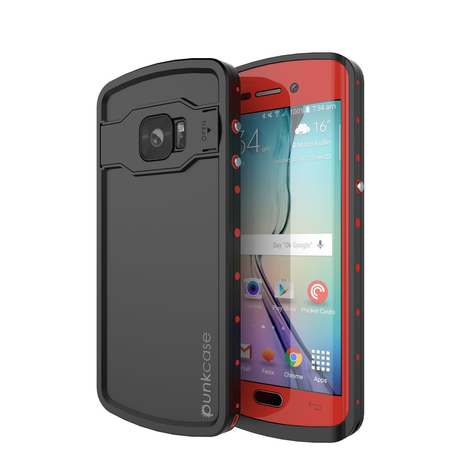 Capa à prova d'água Galaxy s6 EDGE Plus, Punkcase StudStar Vermelho à prova d'água e de choque | Garantia vitalícia