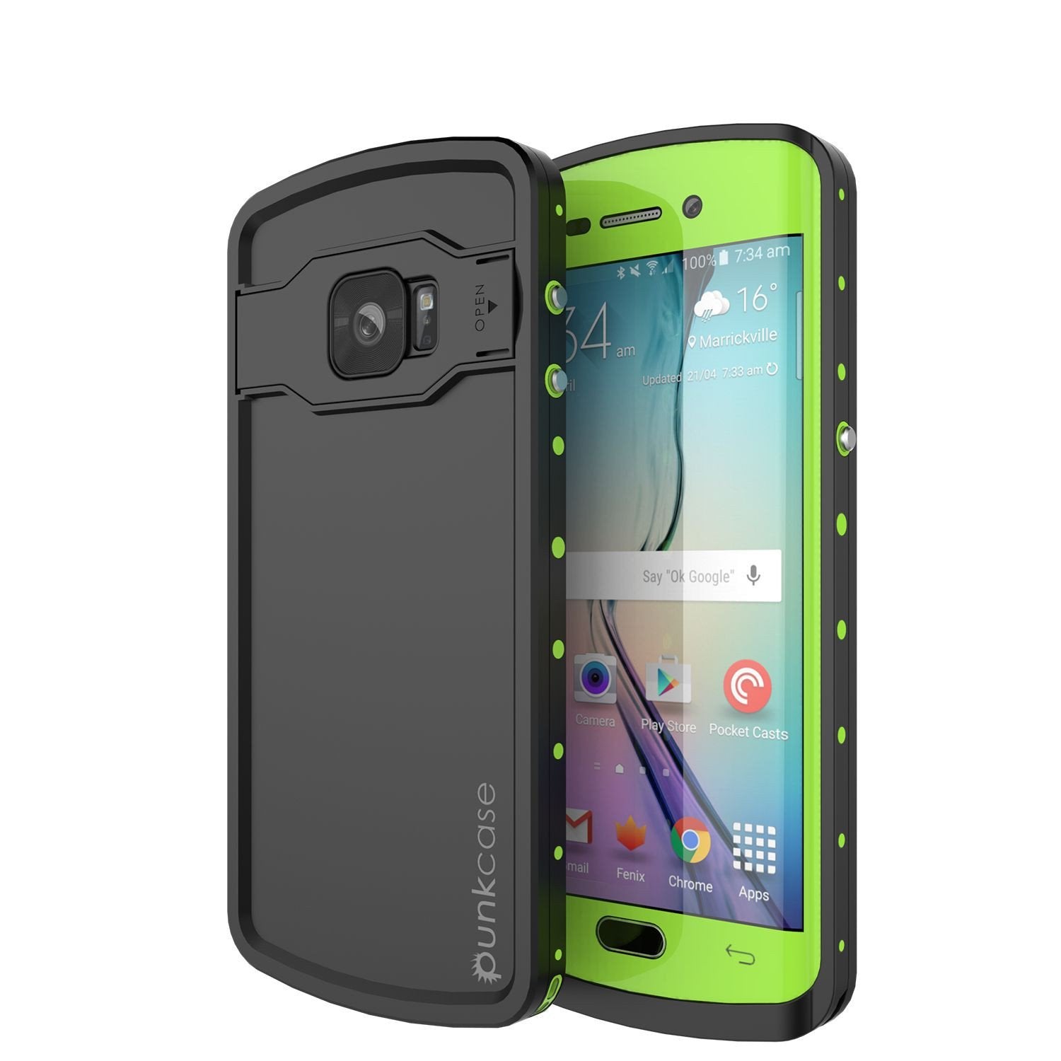 Capa à prova d'água Galaxy S6 EDGE Plus, série Punkcase StudStar Light Green | Garantia vitalícia