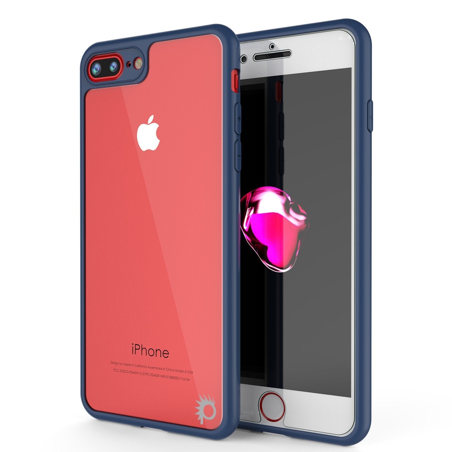 Capa para iPhone 8+ Plus [Série MÁSCARA] [AZUL-MARINHO] de Dupla Camada Híbrida de Corpo Inteiro em TPU Com Protetor de Tela de Vidro Temperado Protector.