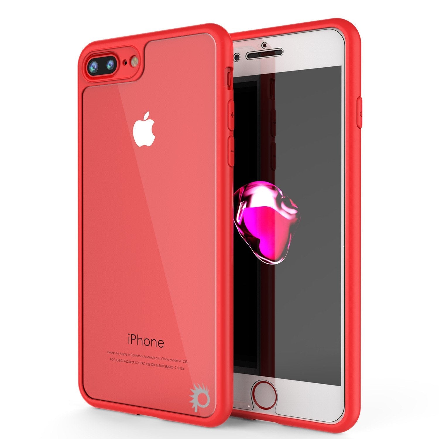 Capa para iPhone 8+ Plus [Série MÁSCARA] [VERMELHO] Cobertura híbrida de dupla camada TPU para corpo inteiro com protetor de tela de vidro temperado protetor