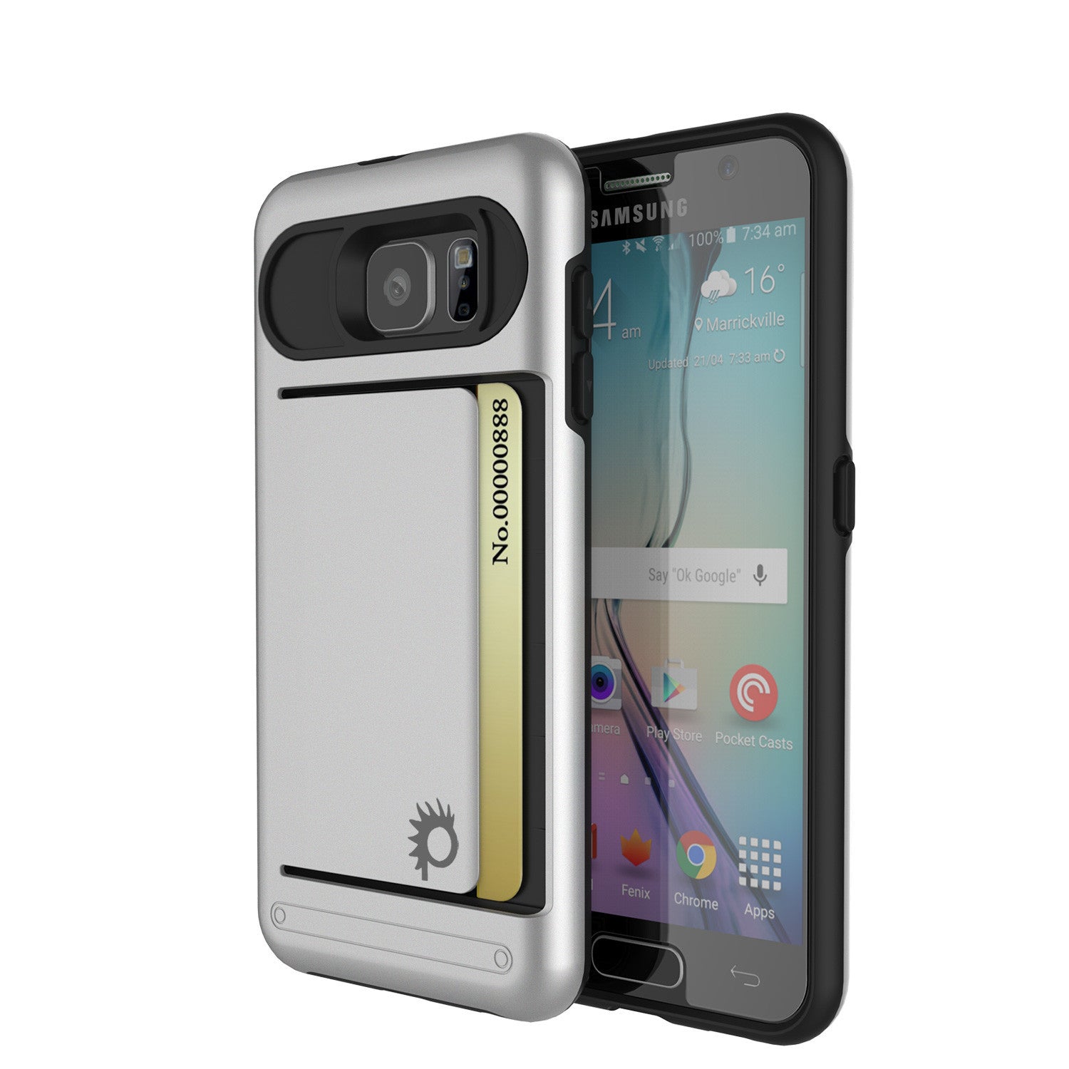 Capa PunkCase CLUTCH da série Silver para Galaxy S6 EDGE, Capa Slim Armor de proteção suave com protetor de tela.