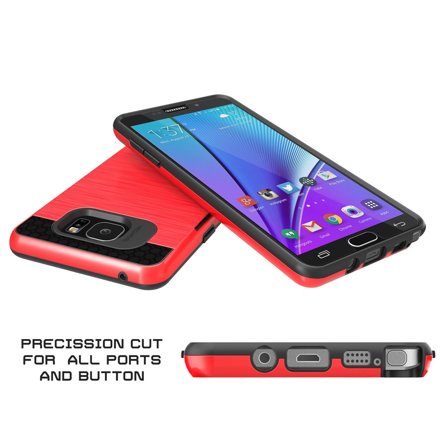 Galaxy Note 5 Case PunkCase SLOT Red Series Slim Armor Soft Cover Case w/ Tempered Glass (Color in image: Grey)