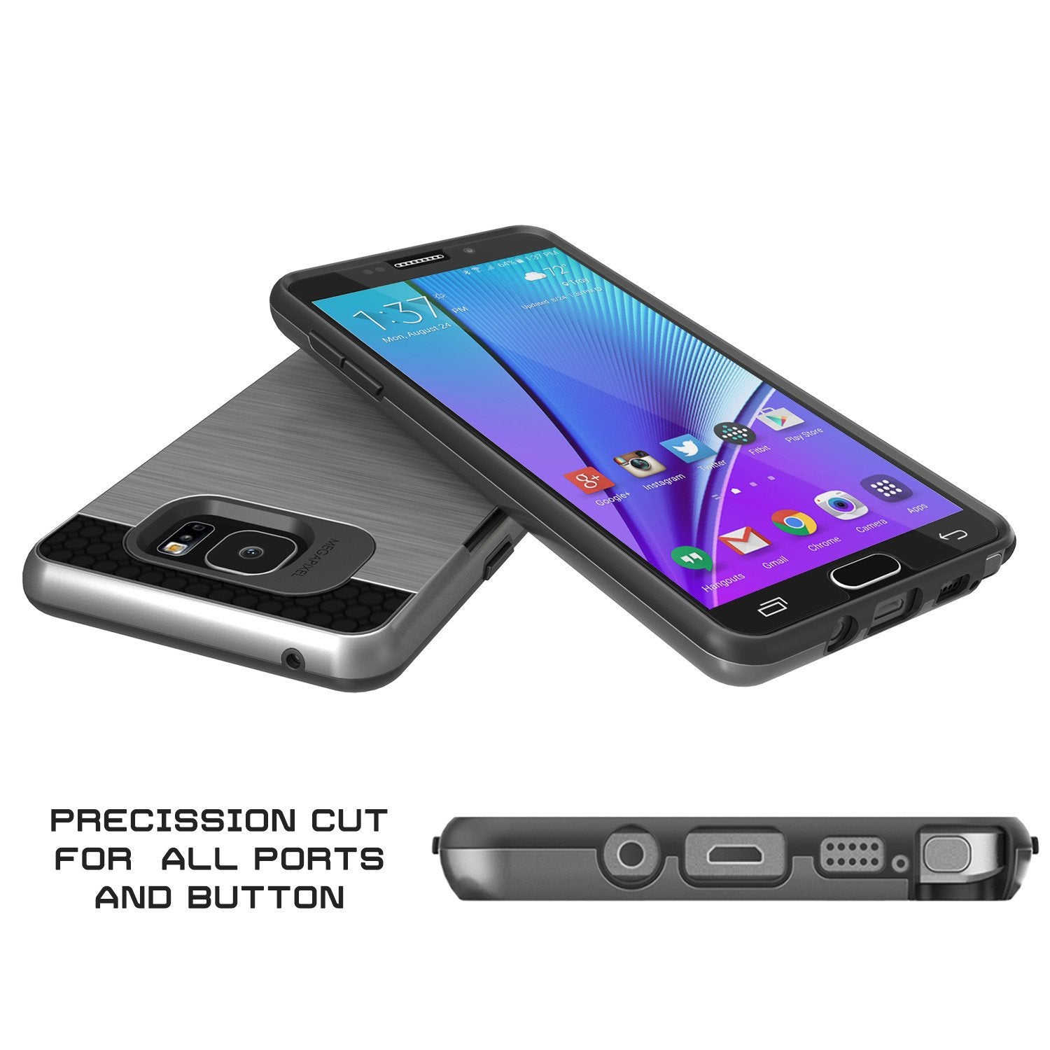Galaxy Note 5 Case PunkCase SLOT Grey Series Slim Armor Soft Cover Case w/ Tempered Glass (Color in image: Pink)