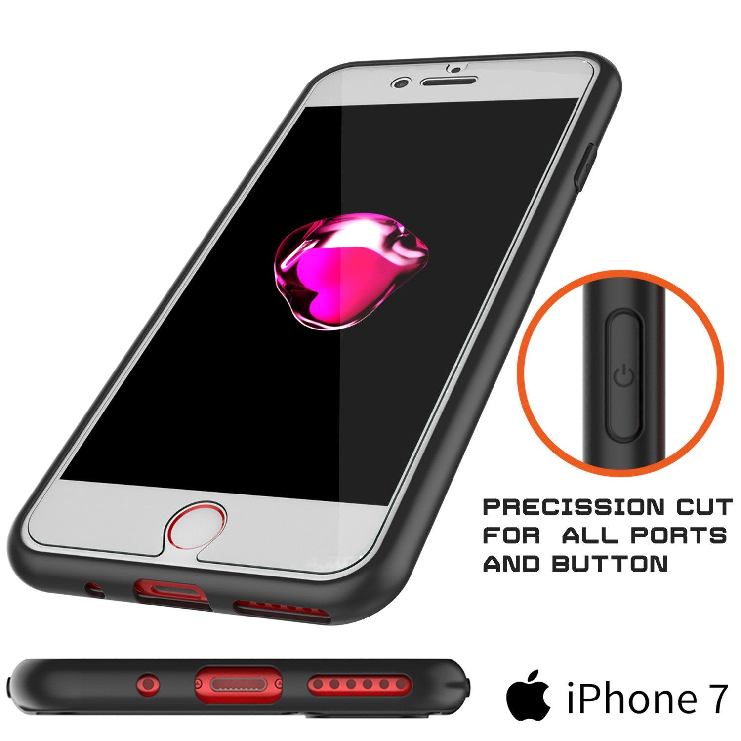 iPhone 8 Case [MASK Series] [BLACK] Full Body Hybrid Dual Layer TPU Cover W/ protective Tempered Glass Screen Protector (Color in image: red)