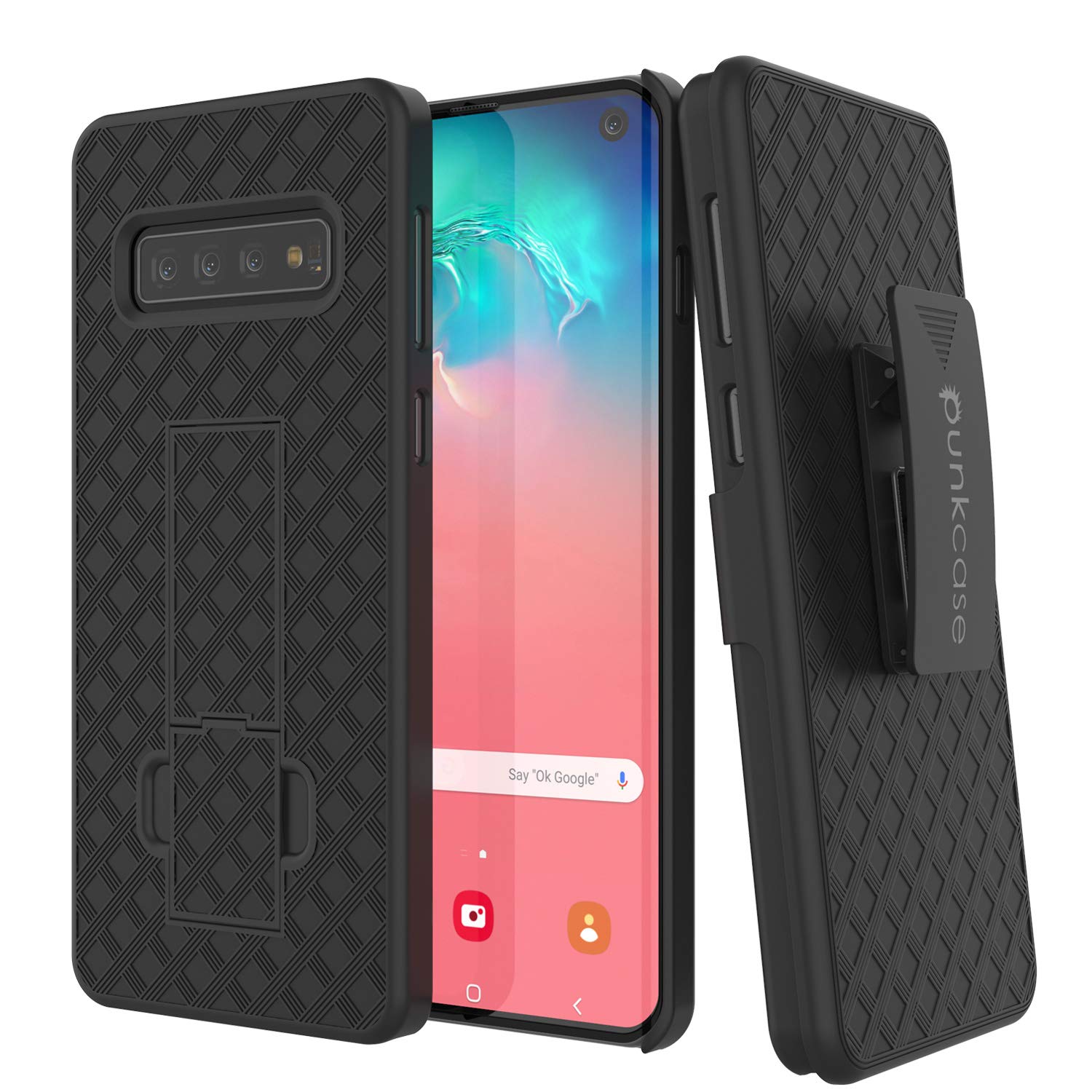 Capa para Galaxy S10 da Punkcase com protetor de tela, clipe de cinto de coldre [Preto]