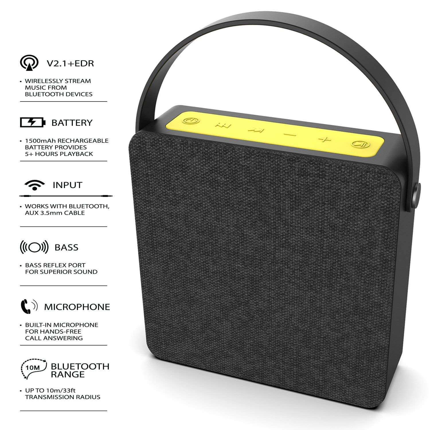Alto-falante Bluetooth portátil PUNKBOX, alto e potente para iPhone / Android [preto]