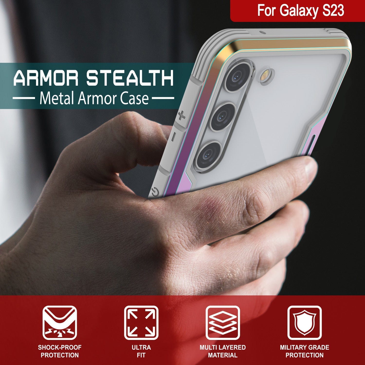 Capa Punkcase S23 Armor Stealth Protetora Grau Militar Multi-camada [Arco-íris]