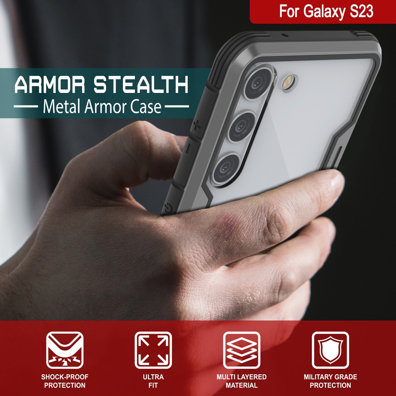 Capa protetora de camuflagem do armadura stealth Punkcase S23 de grau militar e camadas múltiplas [cinza-preto]