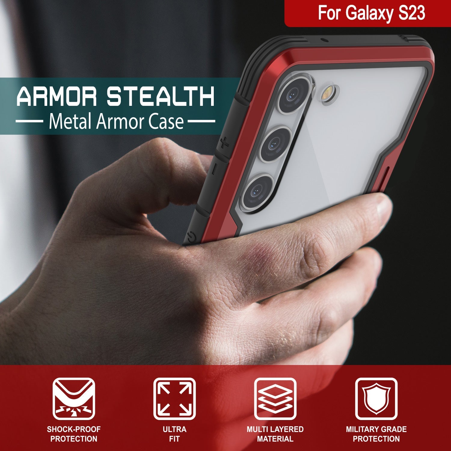 Capa de proteção de camuflagem de armadura S23 da Punkcase de grau militar de múltiplas camadas [Vermelho]