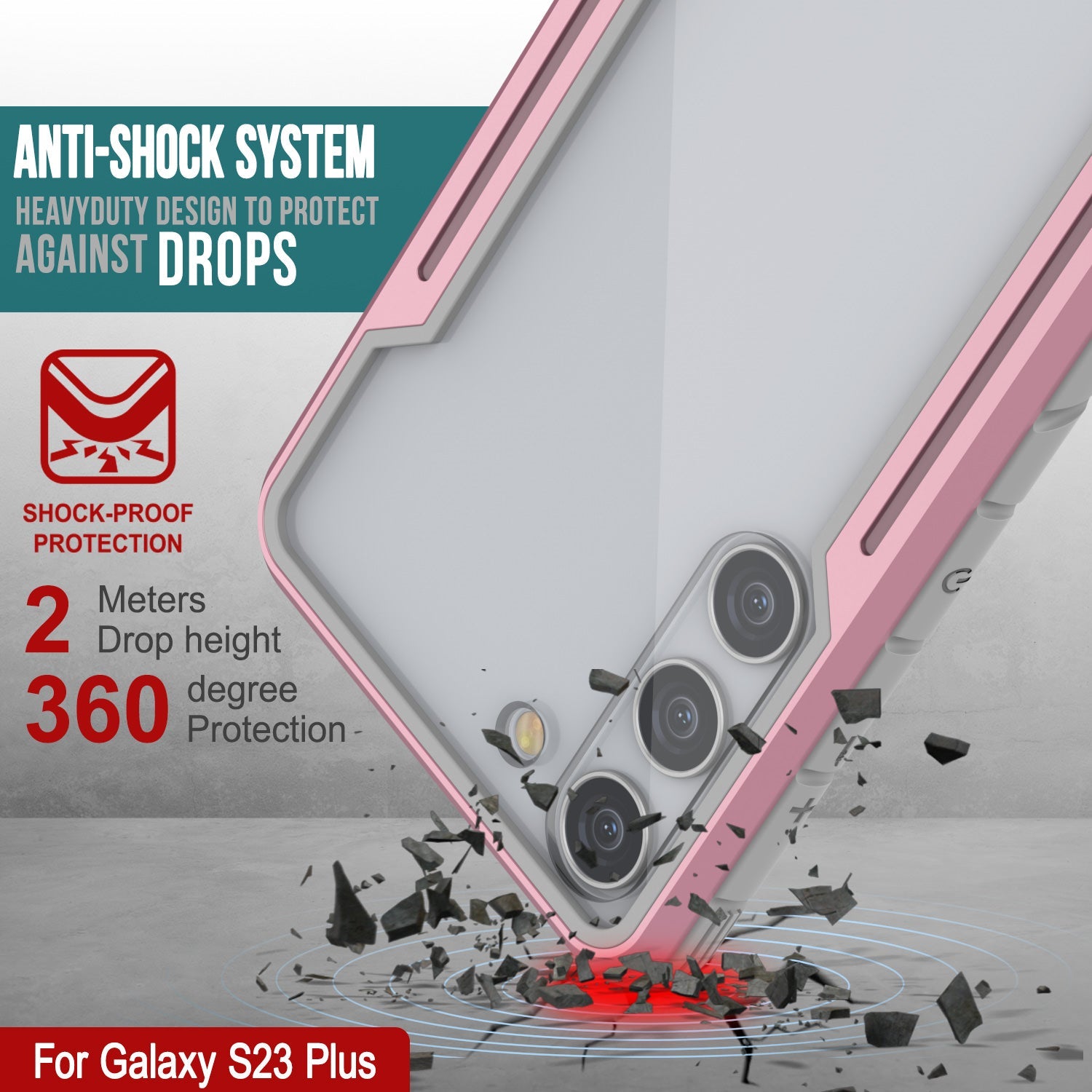 Capa de proteção Punkcase S23+ Plus Armor Stealth Militar, Rose-Gold de várias camadas de proteção de grau militar.