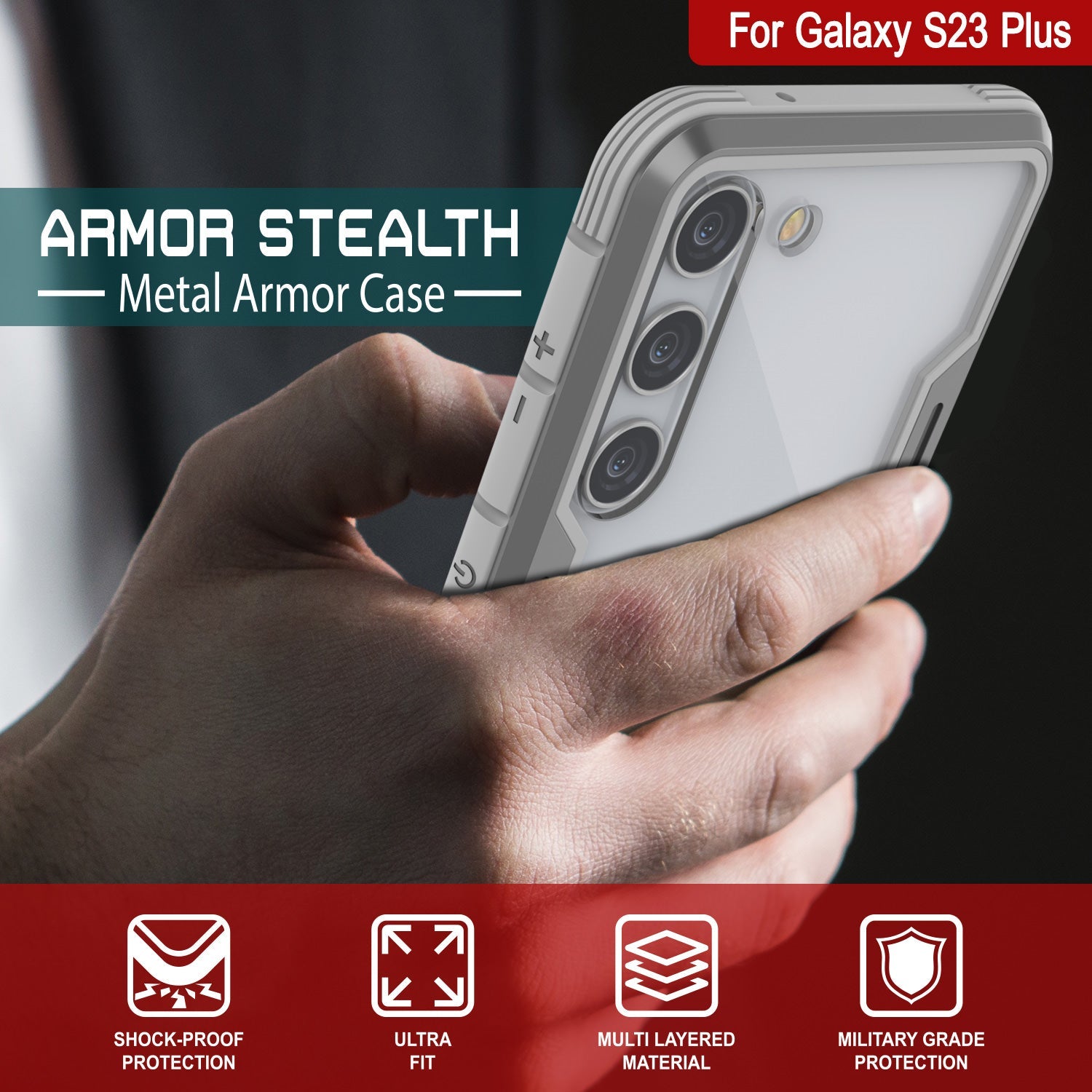 Capa de proteção Punkcase S23+ Plus Armor Stealth Grade Militar Multicamada [Cinza]
