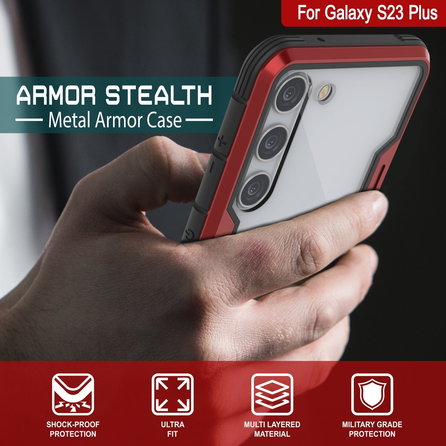 Capa de Proteção de Grau Militar Punkcase S23+ Plus Armor Stealth [Vermelho]