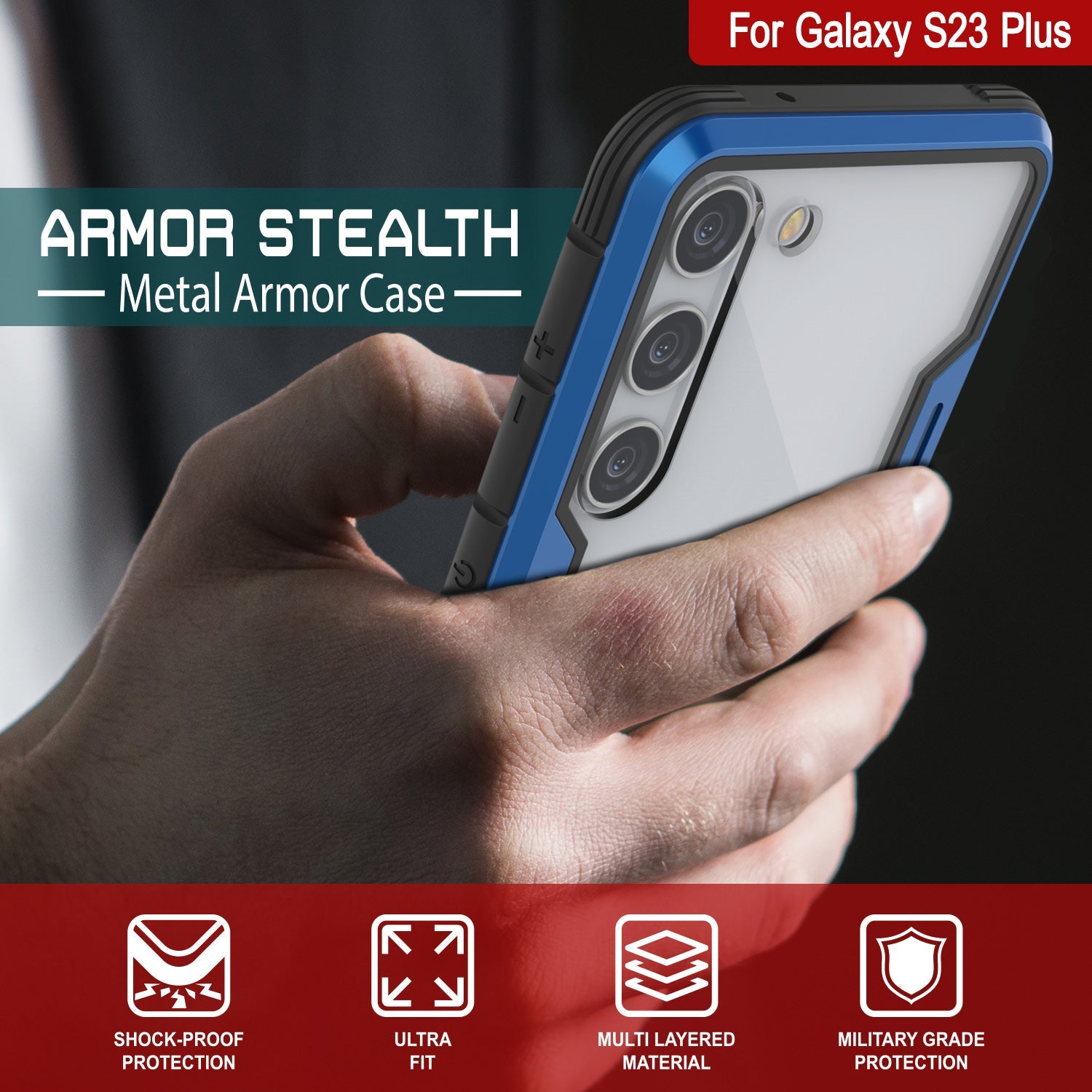Capa protetora de armadura Punkcase S23+ Plus Stealth Grau Militar de Grau Militar [Azul Marinho]