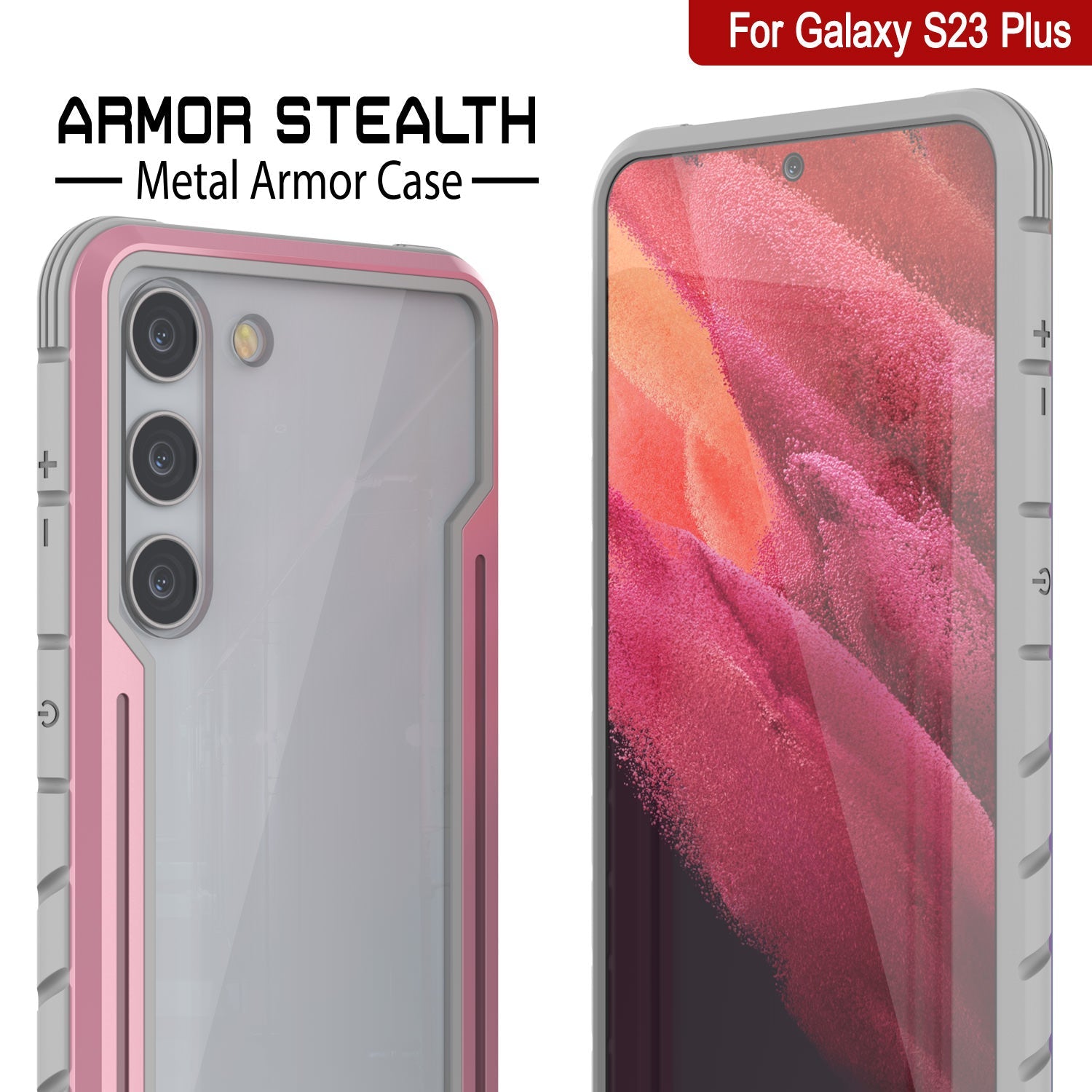 Capa de proteção Punkcase S23+ Plus Armor Stealth Militar, Rose-Gold de várias camadas de proteção de grau militar.