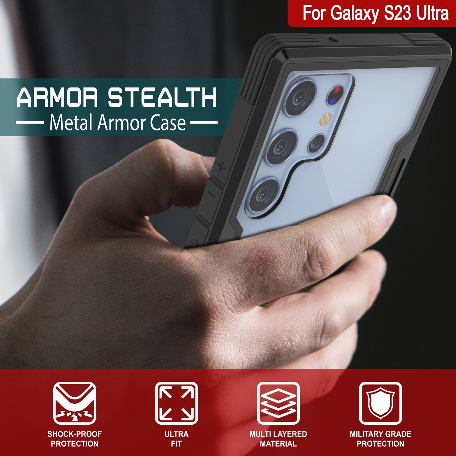 Capa de proteção Punheta S23 Ultra Armor Stealth de Grau Militar de camada múltipla [Preto]