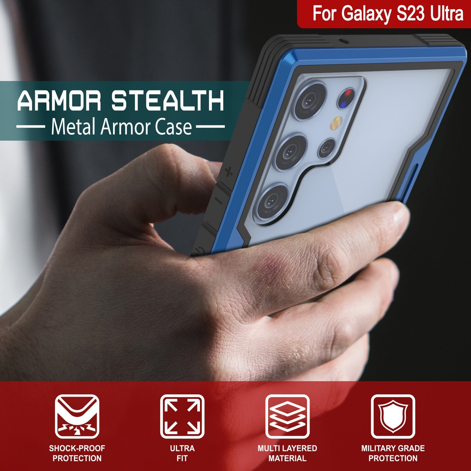 Capa Punkcase S23 Ultra Armor Stealth Protetora de Grau Militar com Cobertura Multicamada [Azul Marinho]
