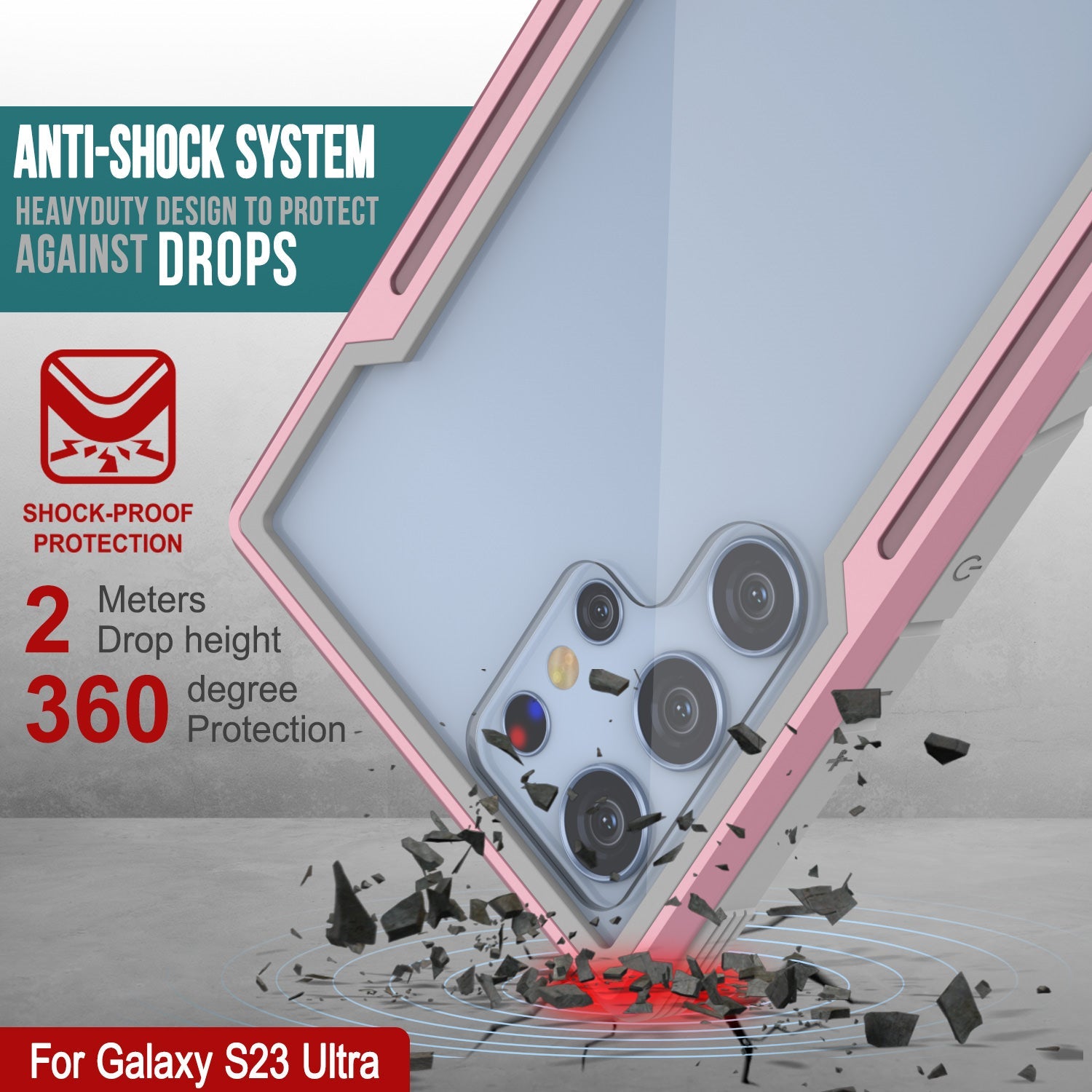 Capa protetora militar de camada múltipla Punkcase S23 Ultra Armor Stealth [Rose-Gold]