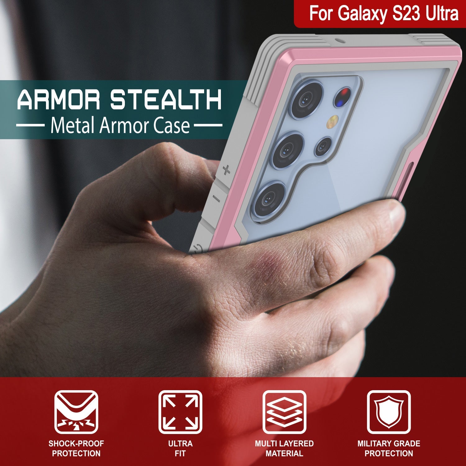 Capa protetora militar de camada múltipla Punkcase S23 Ultra Armor Stealth [Rose-Gold]