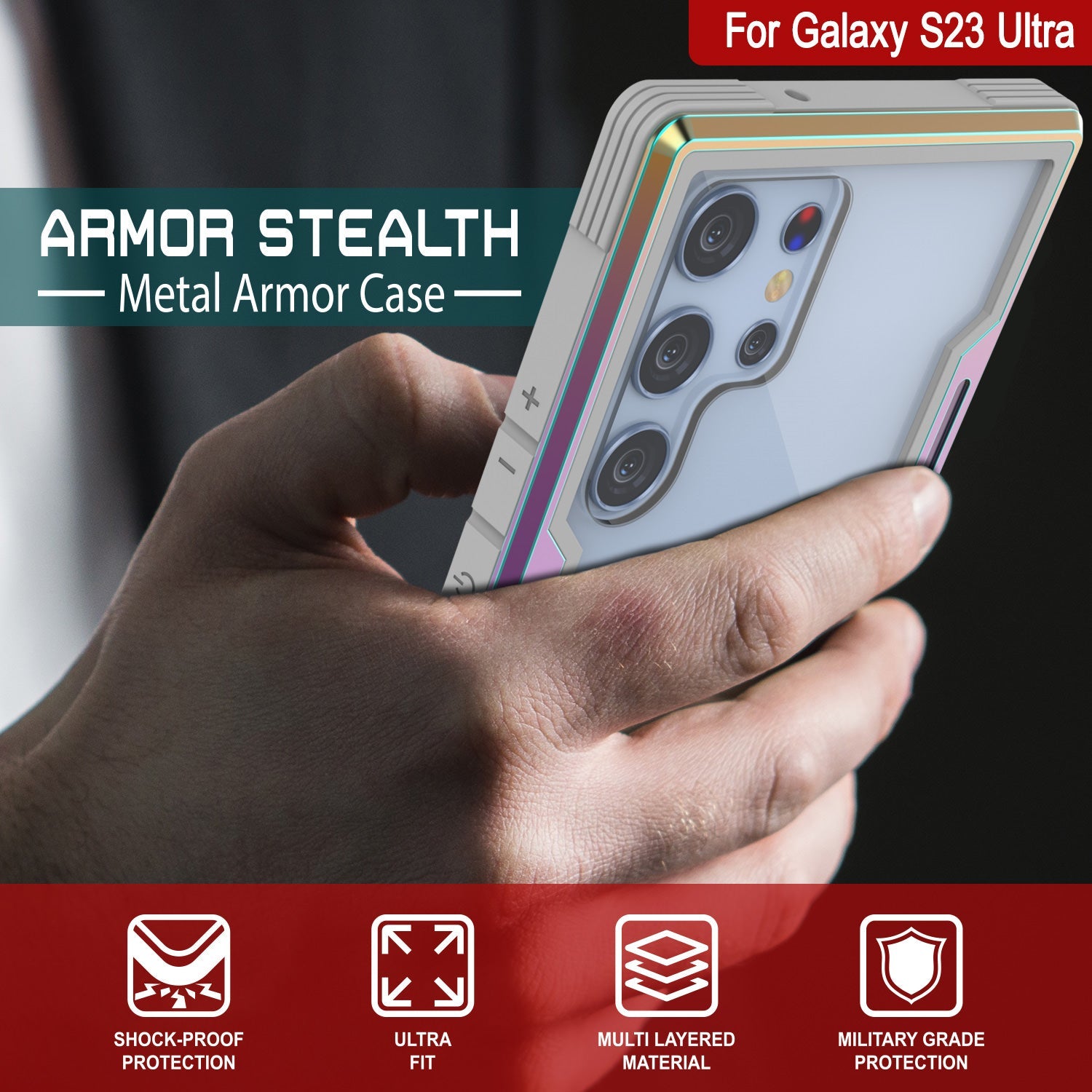 Capa de Proteção armor ultra-resistente Punkcase S23 Stealth para Multicamadas Militar [Rainbow]