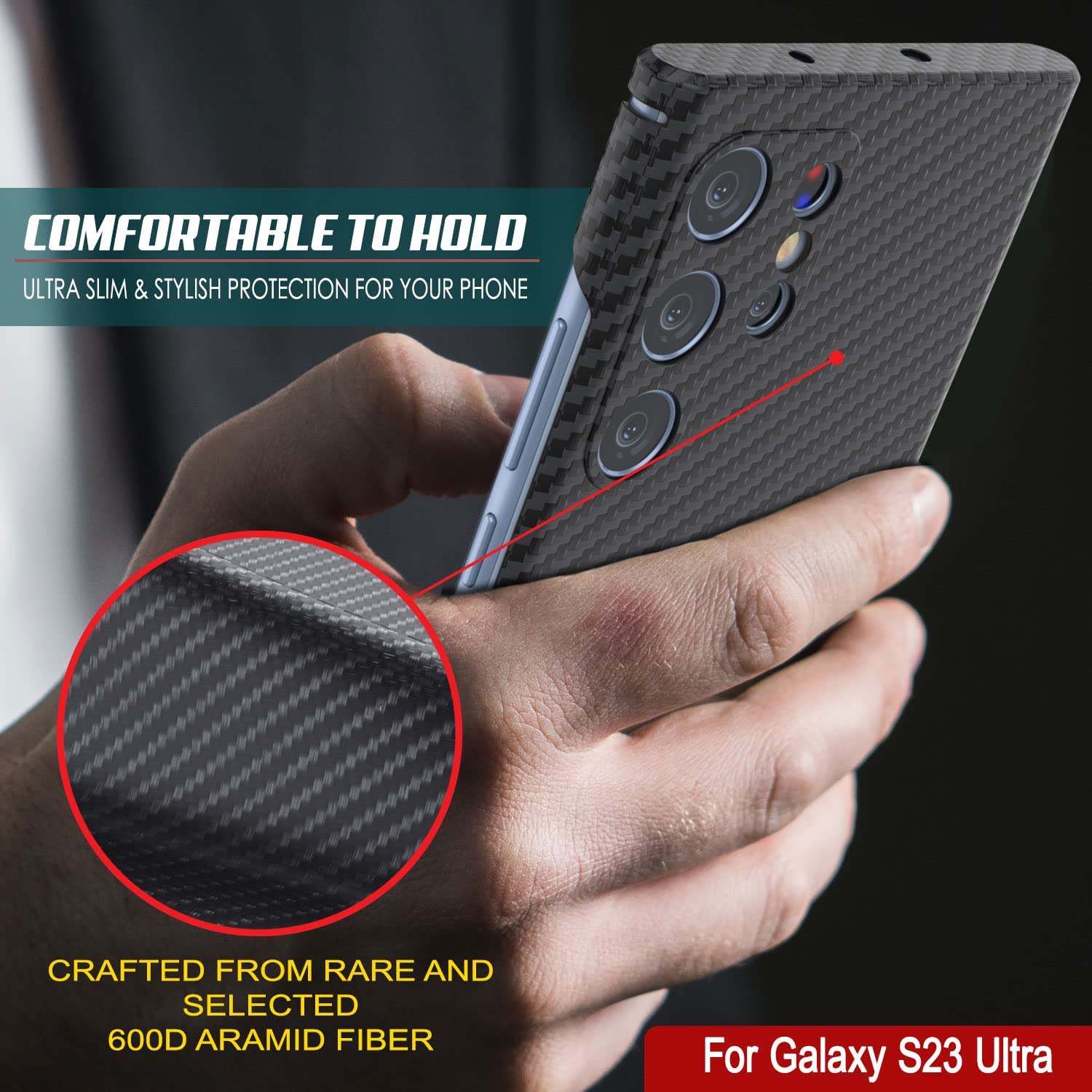 Capa de fibra de carbono ultrafina e leve Punkcase S23 [Série AramidShield] Kevlar.